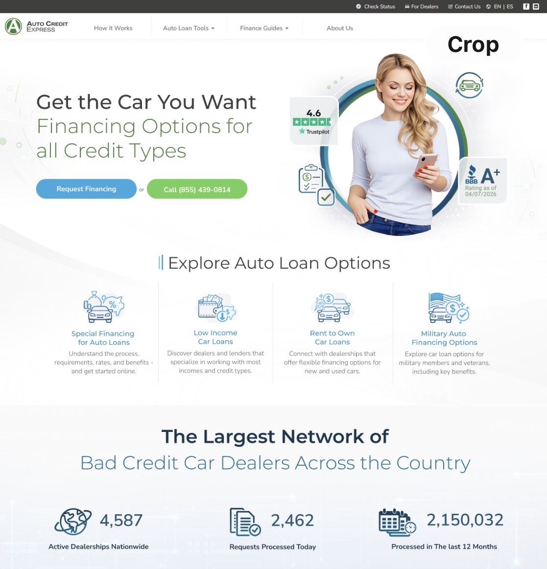 Auto Credit Express homepage redesign — desktop view